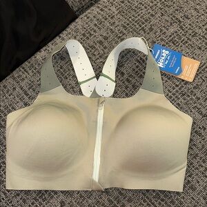Brooks Tan Sports Bra with Racerback and Front Closure